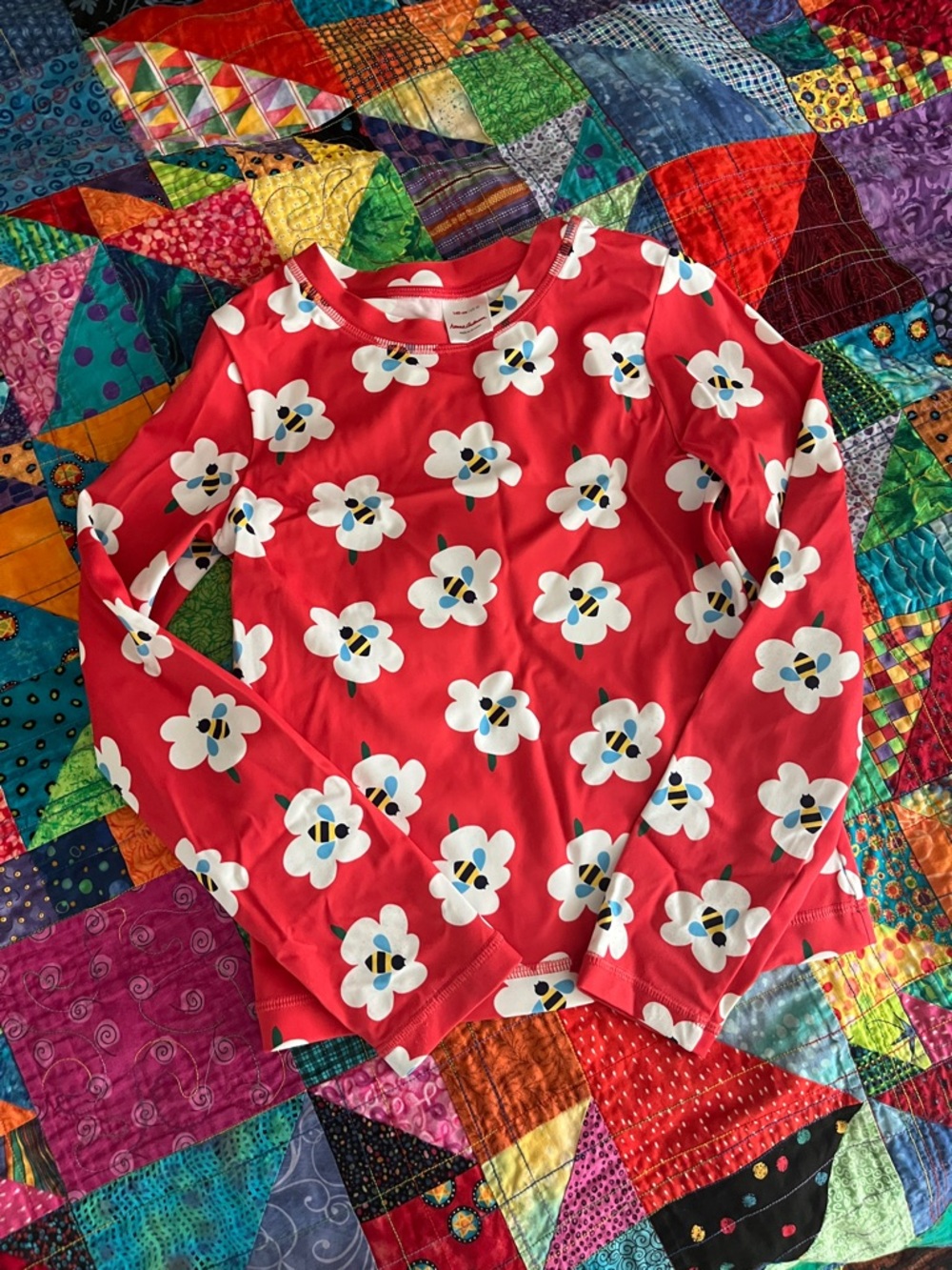 Hanna Andersson Red Floral Bee Long-Sleeve Swim Rashguard